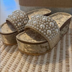 Rouge Helium Pearl Embellished Gold Platforms